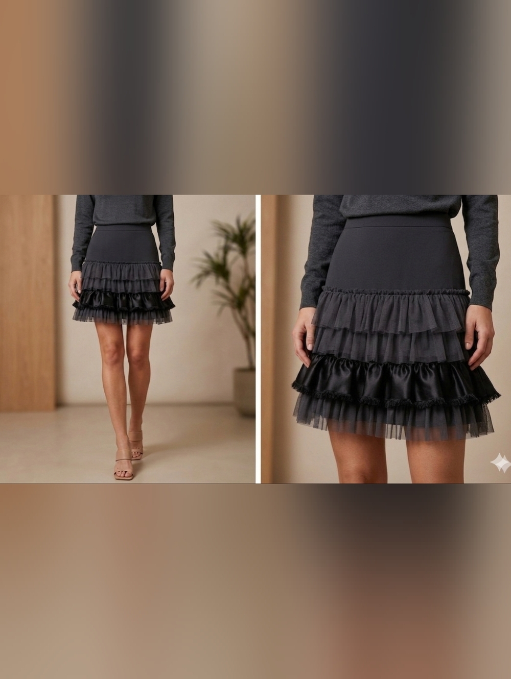 New Women’s Brown Tiered Ruffle Mini Skirt